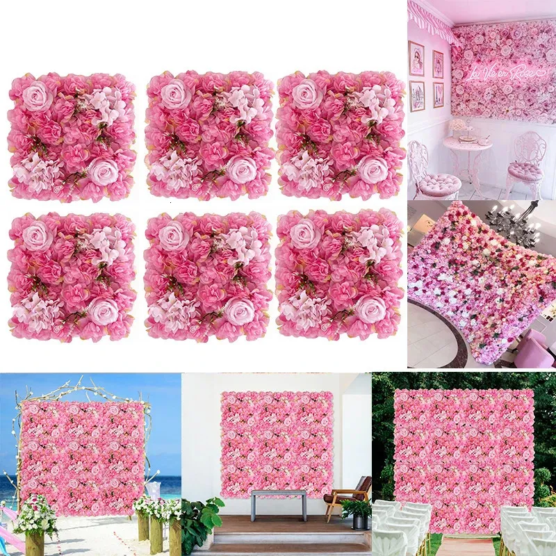 6pcs Fleurs artificielles Panneau mural 3d Fleur Flower Faux Roses For Wall Party Mariage Douche nuptiale Décoration extérieure 240409