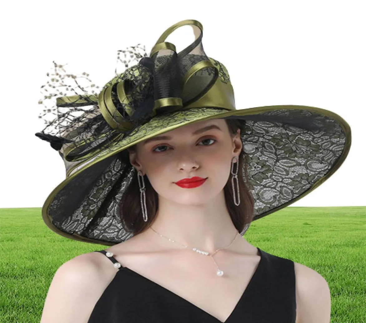 FSパープルレディースの魅惑的な帽子ウェディングケンタッキーダービー帽子女性の花の帽子のための大きな広いブリムフェドラオーガンザ帽子教会201105946307