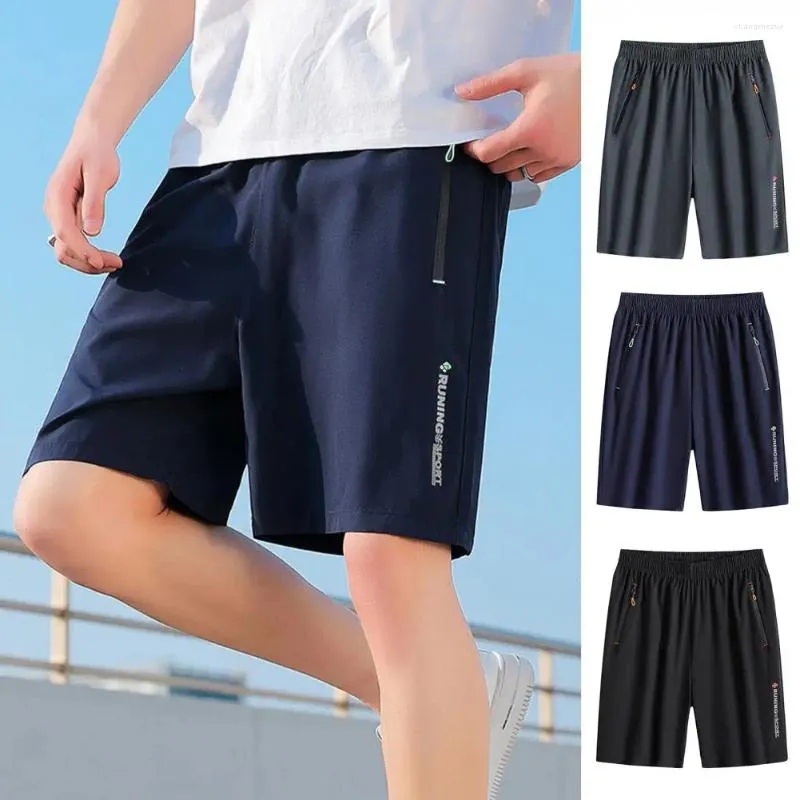 Mäns shorts Mid-Rise Elastic Waistband Dxhet fickfickor Wide Leg Men Summer Ice Silk Short Sweatpants