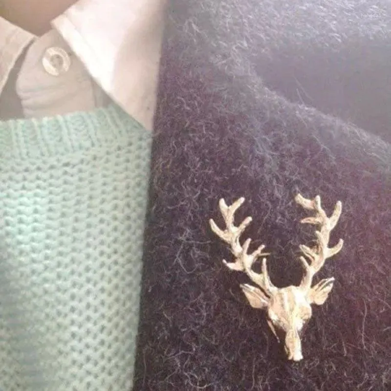 Brooches Wholesale-1x Unisex Animal Christmas Cute Gold Plated Deer Antlers Head Pin Styling