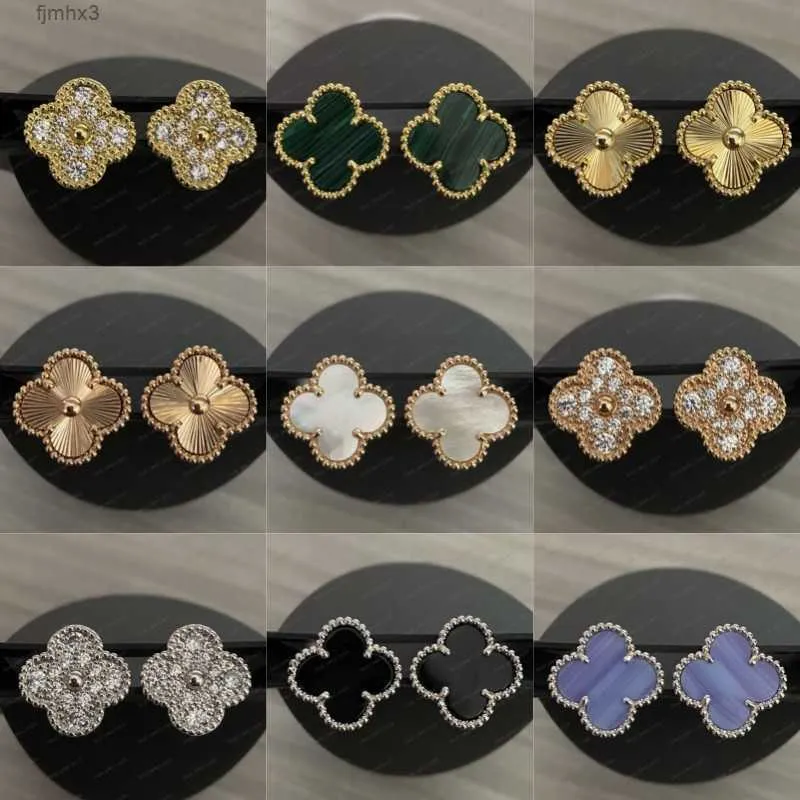 Designer Clover Studs Earring Vintage Four Leaf Clover Charm Stud Earrings Back Mother-of-pearl Stainless Steel Gold Studs Agate for Women Wedding Jewelry Gift 1