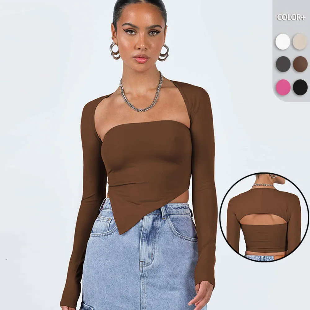 Yeni Tasarım Sense Y2K Giyim Seksi Baharatlı Kız Üst İki Parçalı Düzensiz Uzun Kollu Tişört Kadınlar F41827