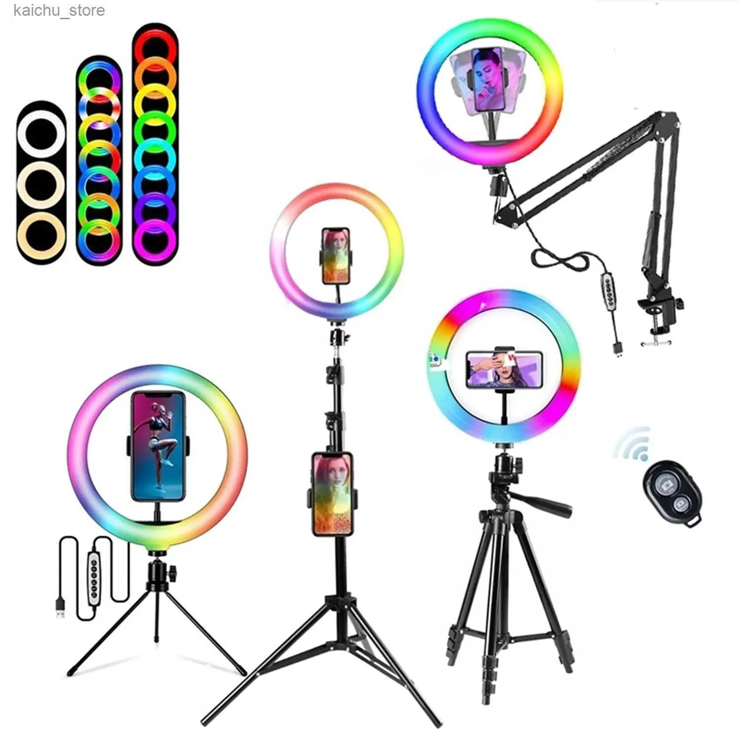 Illuminazione continua da 30 cm selfie rgb anello luce fotografia anello luce riempimento circolare luce a led luce a led con staffa treppiede treppiede treppiede y240418