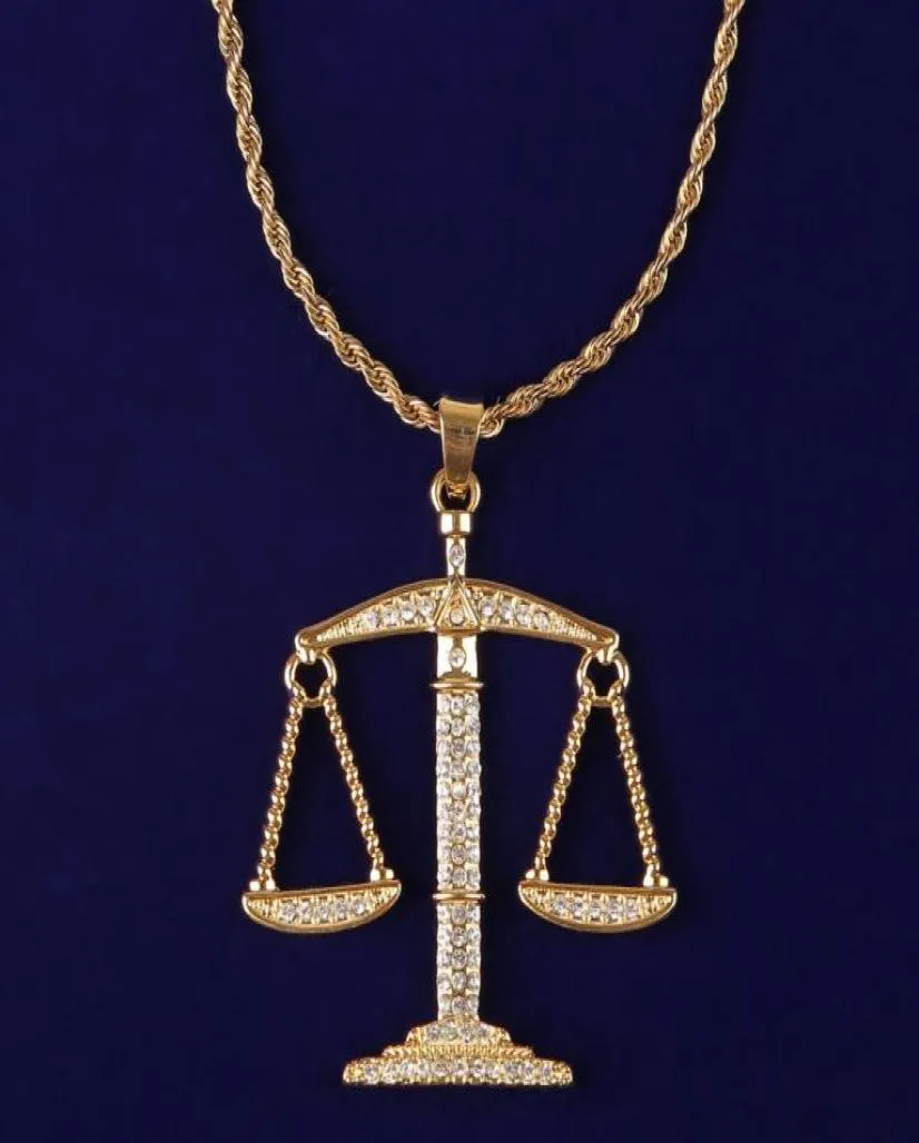 Balance Scales Pendant Full Cubic Zircon Iced Out Men039S Hip Hop Rock Jewelry Gold Silver Color6892910