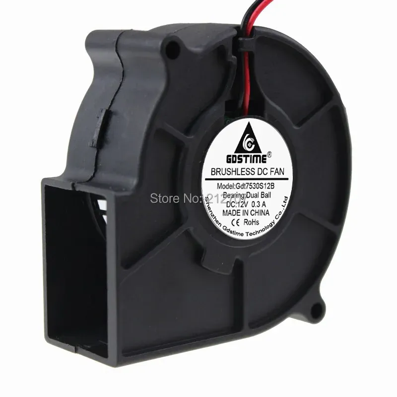 Refroidissement 1 pièce gdstime 75 mm 12V Ventils de refroidissement Radial Turbo 7530 75x75x30 mm Ball Blowing Blower Fan