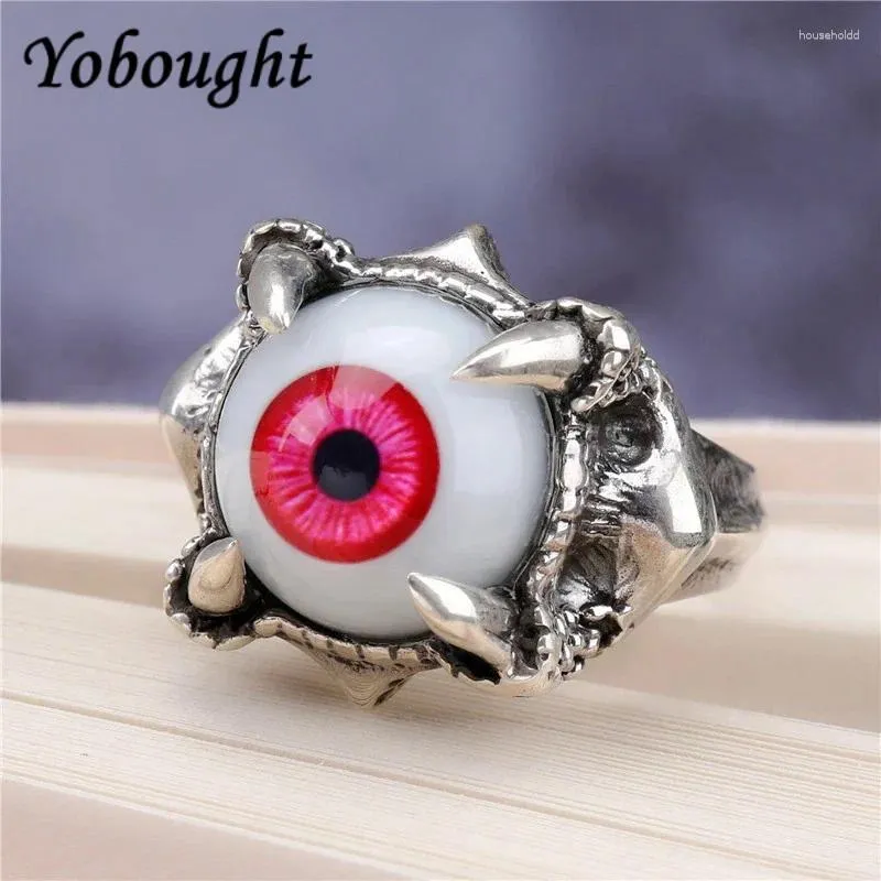 Cluster Rings S925 Sterling Silver Vintage Ring Artificial Eye Exaggerate European And American Style Adjustable Opening