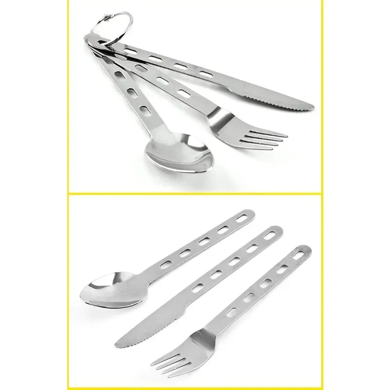 Stainless Steel Outdoor Camping Mess Kits - Includes Forks, Spoons, Knives, Chopsticks, Food Clip, Plates - Portable Cutlery Bag