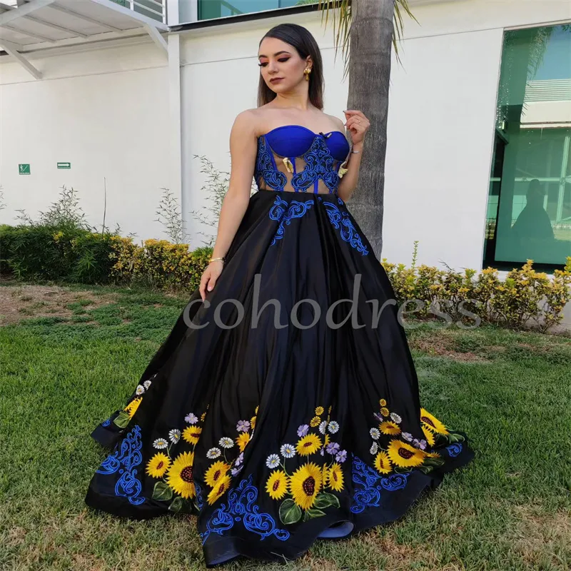 sachin and babi light blue dress Quinceanera Dresses: Exquisite Embroidered Black Gown for Sweet Fifteen  Celebrations, Mexican Style Prom Dresses, Debutante Ball, A-Line Silhouette