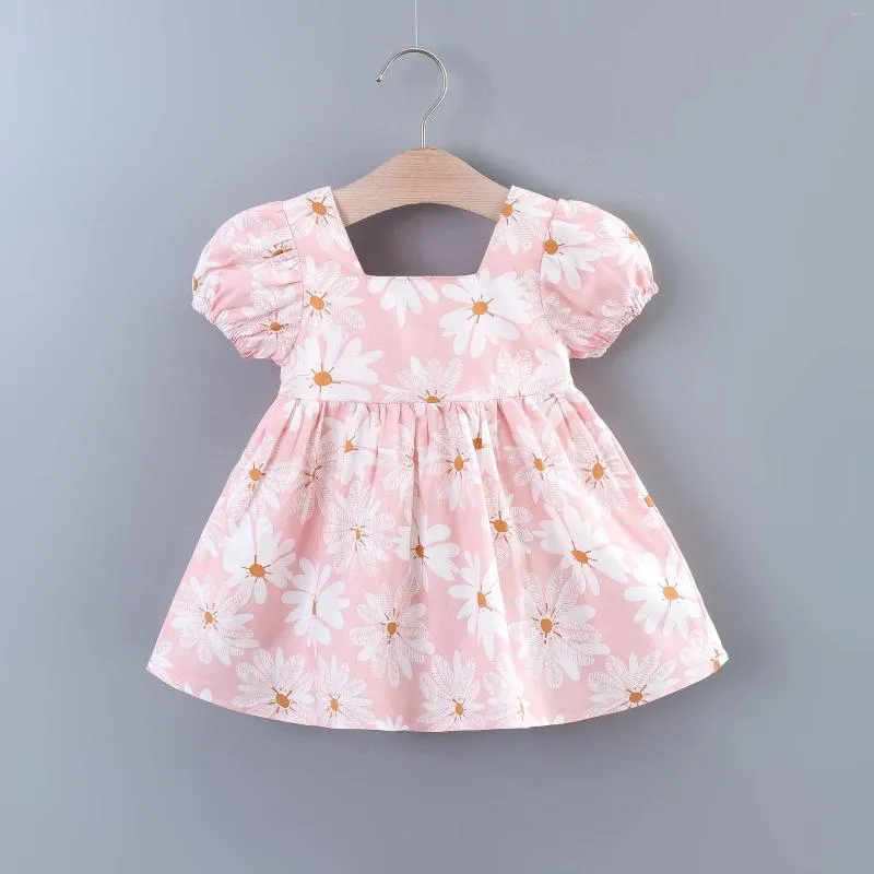 Robe fille bébé filles décontractées floral imprimement graphique manche bouffée bowknot back robe vêtements pour l'été