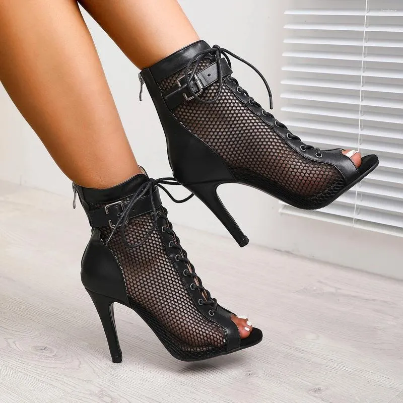 Chaussures de danse femmes talons tendance bottes à lacets talons aiguilles jazz femme en daim semelle pour latin danse en plein air bottines sexy
