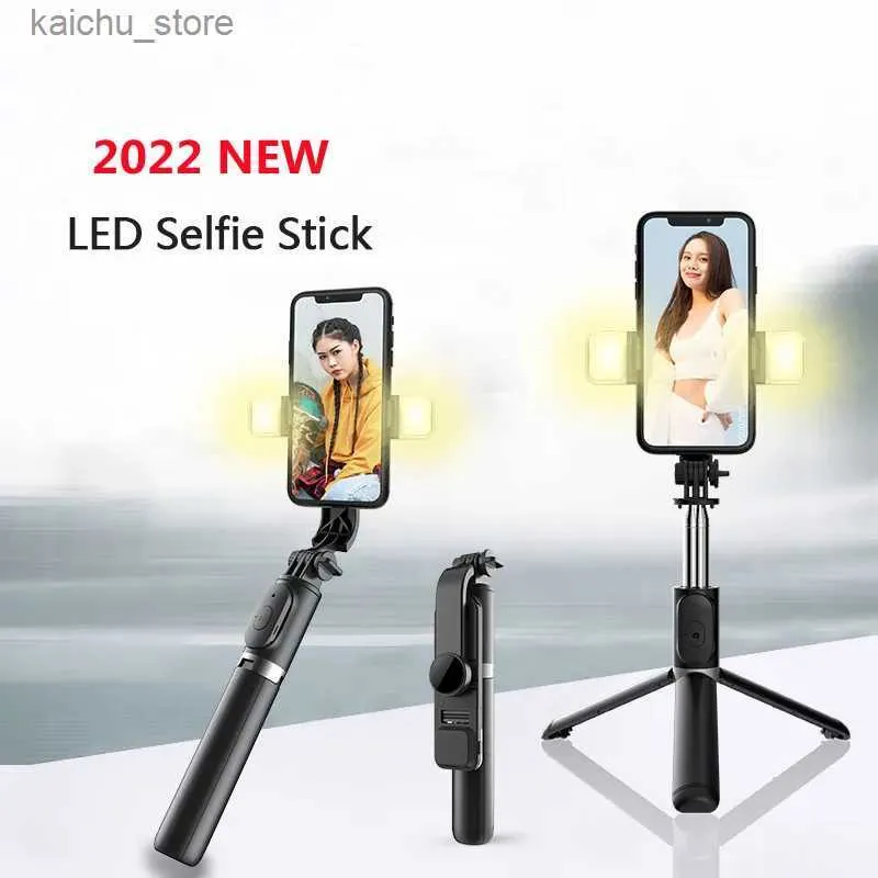 Selfie Monopods Roreta 2024 Nowy bezprzewodowy bluetooth selfie Statyw z wypełnieniem światła migawki zdalne dla iOS Android Smartfon Y240418