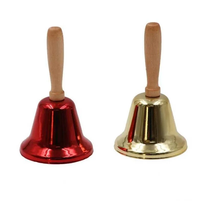 Christmas Bell Gold Red Handle 18cm
