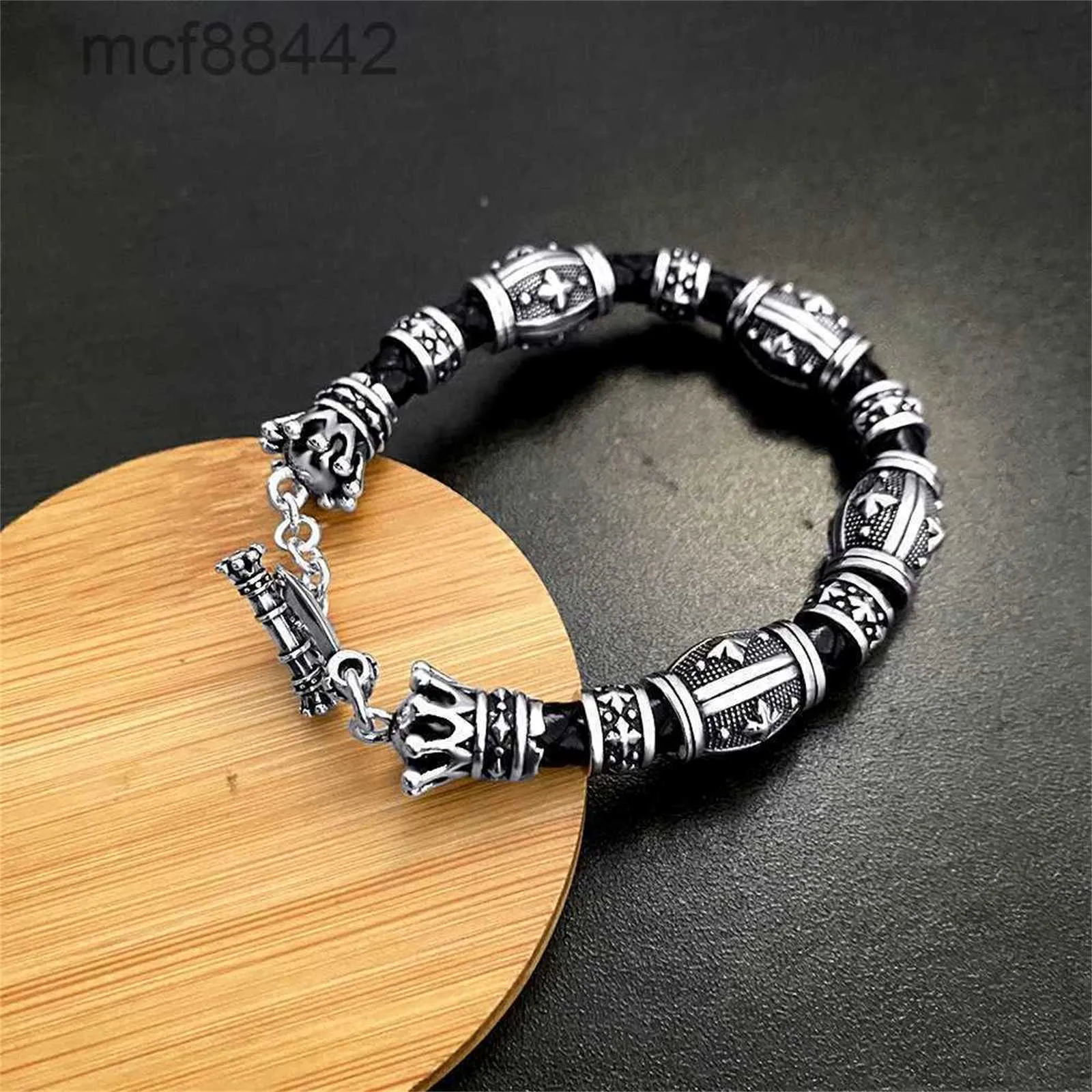 New and Trendy Kb High-end Cross Bracelet with Leather Decoration Fashionable Versatile Vintage Ot Buckle Unisex Style