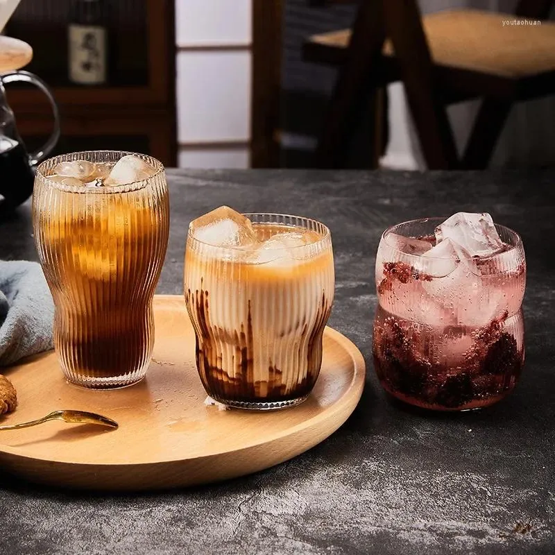 Wine Glasses Simple Handmade Striped Crystal Glass Cups Coffee Water Cup Ice Latte Steam Pitcher Chubby Household Drink Juice