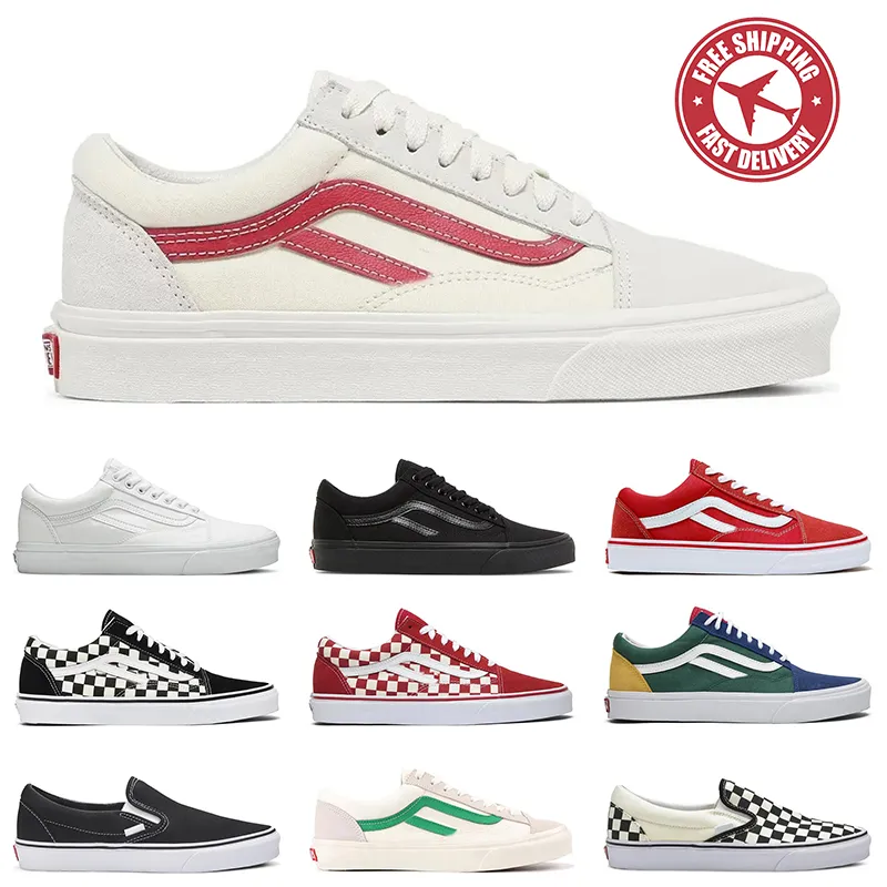 Darmowa wysyłka buty do deskorolki dla mężczyzn Kobiety Płótno Designerskie trampki Old Skool Classic Czarno -czerwony zielony zielony niebieski szachownica na swobodne buty trenerzy męskie