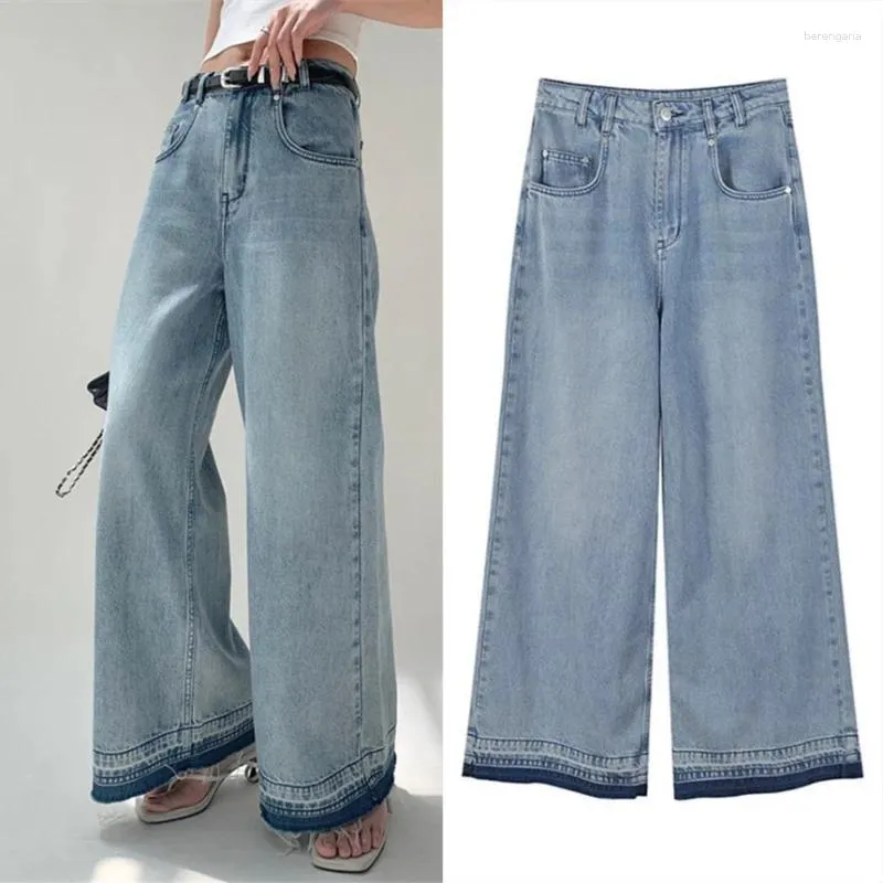 Frauen Jeans Frühling Sommer Frauen losen hohe Taille Wide Bein Schatten Hem Denim Hosen Hosen