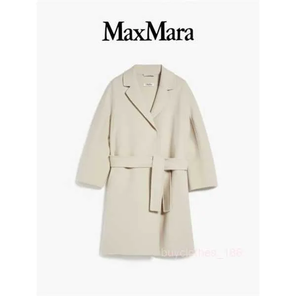 Women's Coat Cashmere Coat Designer Fashion Coat MaxMaras 2024 Spring/Summer New Product Womens Sheep Wool Lace Up Coat Beige