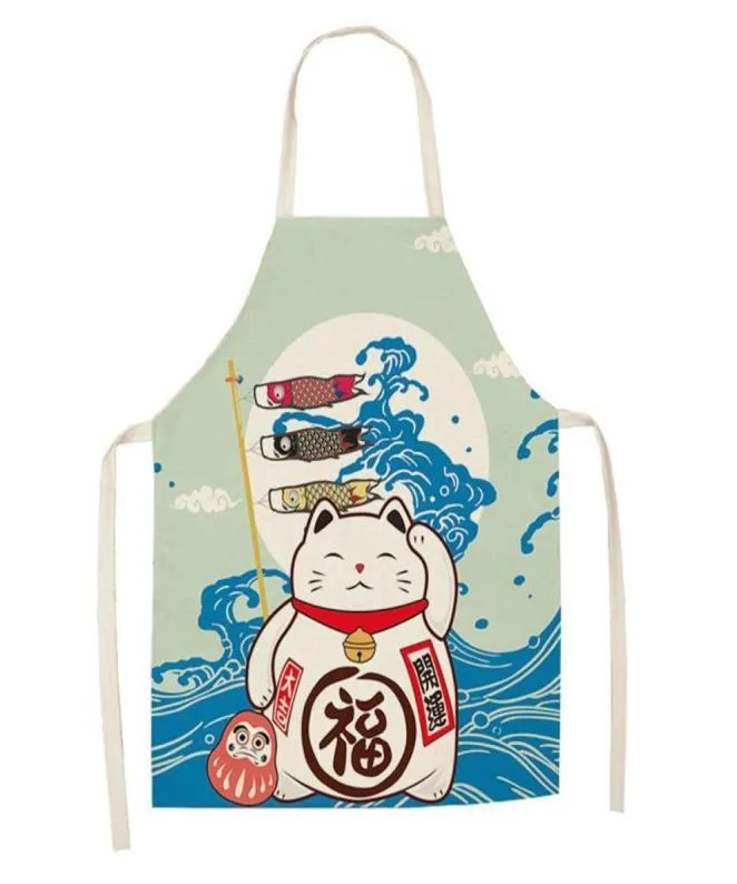 Lucky Cat Apron Keukenschorten voor vrouwen katoen linnen slabbetjes huishoudelijk reiniging pino voor huis kokenschort wq126283L9154857