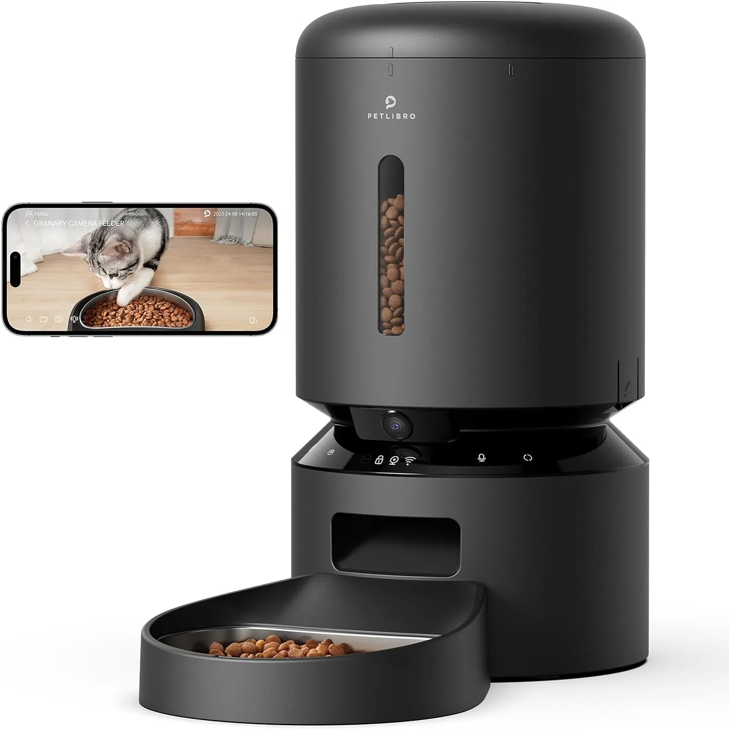 Automatic Cat Camera, 1080P HD Video Night Vision, 5G Wifi Pet Feeder With 2-Way Audio, Low Food & Blockage Sen