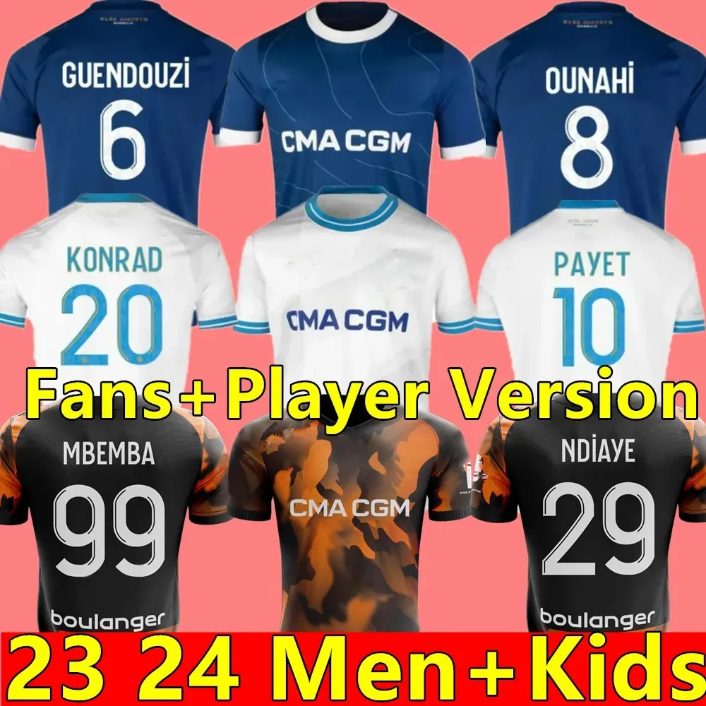 2023 2024 Maillot Marseille Soccer Jerseys Foot Cuisance Guendouzi Alexis Payet Clauss Football Shirts Men Kids Veretout Sous Omo Olympique Vitha Joueurs