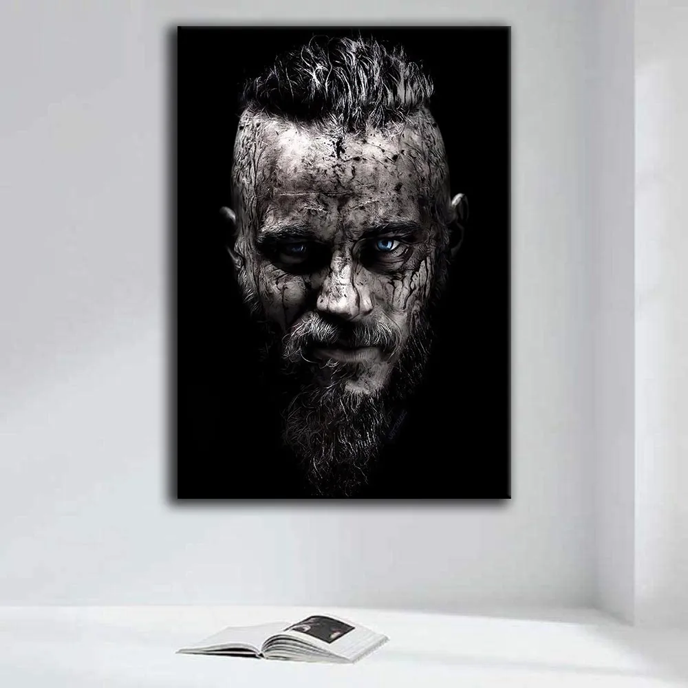 Affiche TV Vikings classique Black and White Ragnar Lothbrok Portrait Toile Paindre d'huile Pictures murales étoiles pour le salon Chambre Scandinave Decor