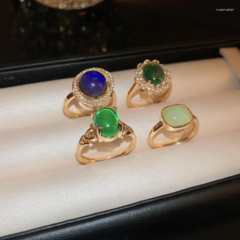 Кластерные кольца смола циркона Цвет изменения геометрического циркулярного открытого кольца для женщин для женских вечеринок по ужин с корейскими модными украшениями