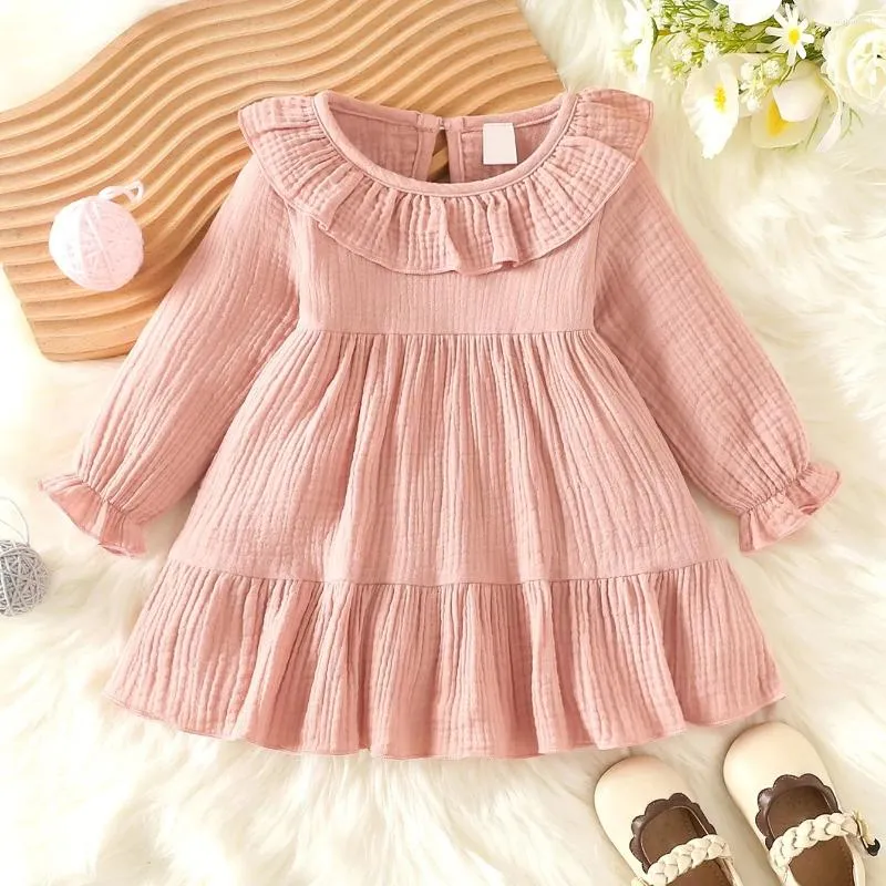 Girl Dresses Kids Linen Cotton Dress Long Sleeve Baby Girls Sweet Style Muslin Casual