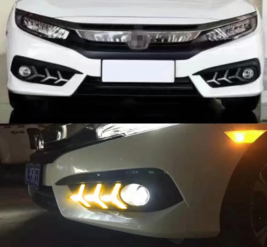 Turning Signal Style Relay Car LED DRL DAYTIME RUNCT LIGHTS FÖR HONDA CIVIC 10: e 2016 2017 2018 Tillbehör med Fog Lamp Hole7338659