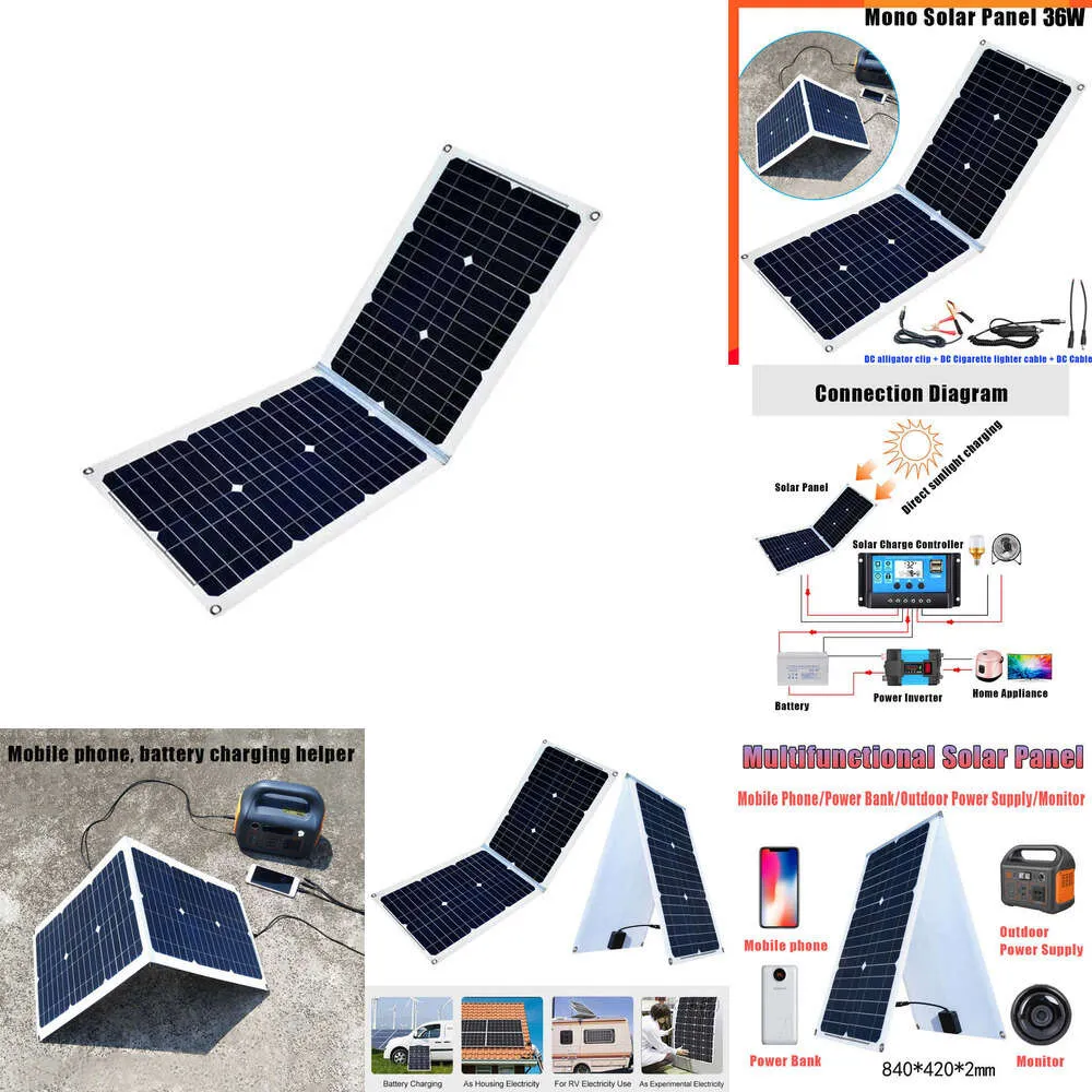 2024 18V 36W Bataille de charge de panneau solaire monocristallin pliable pour le panneau solaire étanche à la voiture / bateau / maison