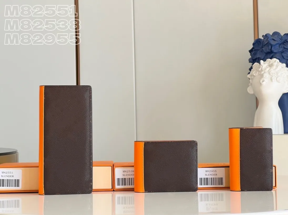 デザイナーウォレットホルダーウォレット女性本物の革のブラザウォレットクラッチロングクラシック財布付きオレンジ色のボックスカードホルダーバッグ女性バッグM82538 M82955