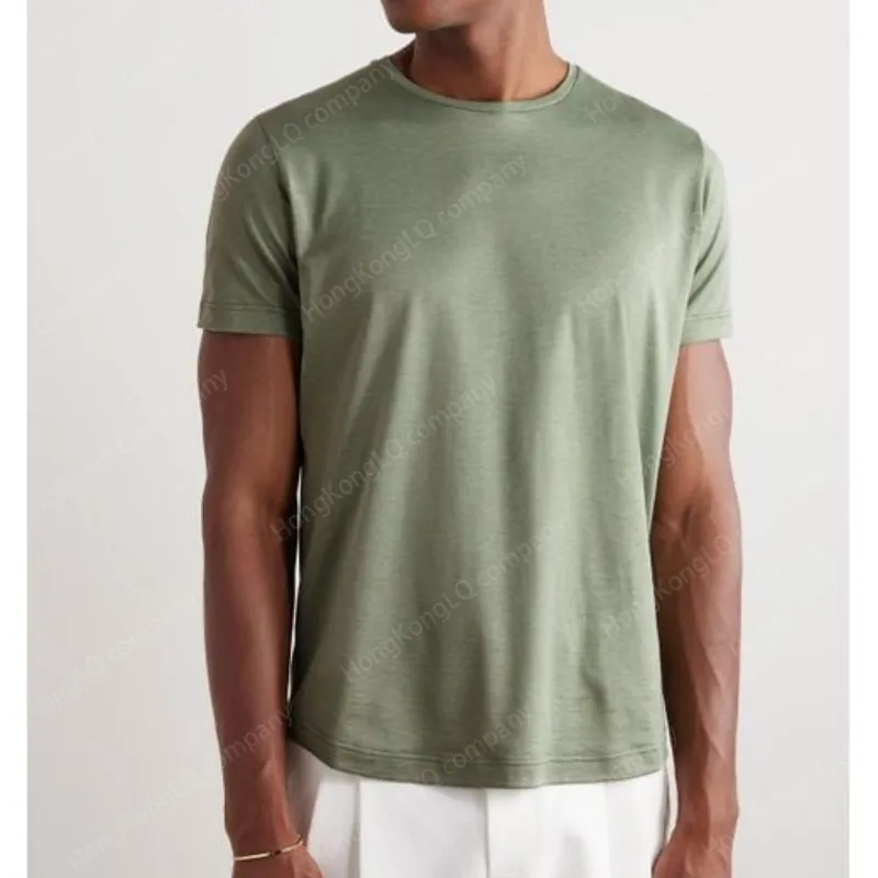 デザイナーの男性TシャツロロピアノメンズグリーンシルクとコットンブレンドTシャツトップス夏のTシャツピアナ