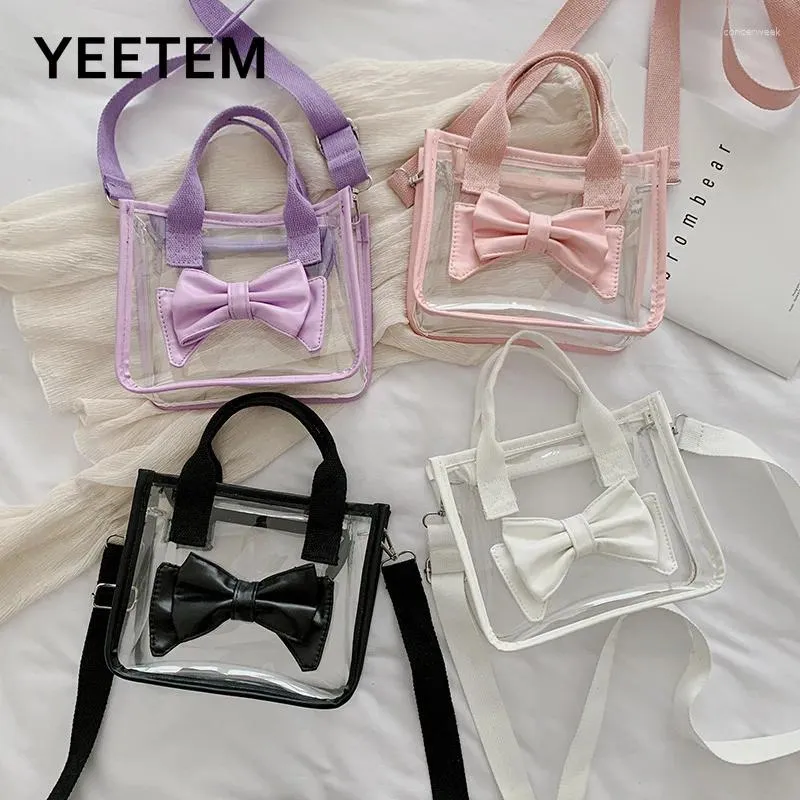 Axelväskor transparent väska kvinnor 2024 vår sommar söt koreansk tjej handväska pvc bow crossbody purses handväskor sida