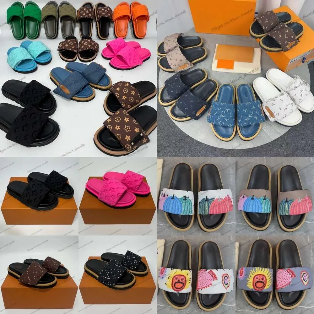 Slipper Designer Slides Women Sandals Pool Pillow Heels Cotton Fabric Straw Casual Slippers for Spring and Autumn Flat Comfort Mules Padded