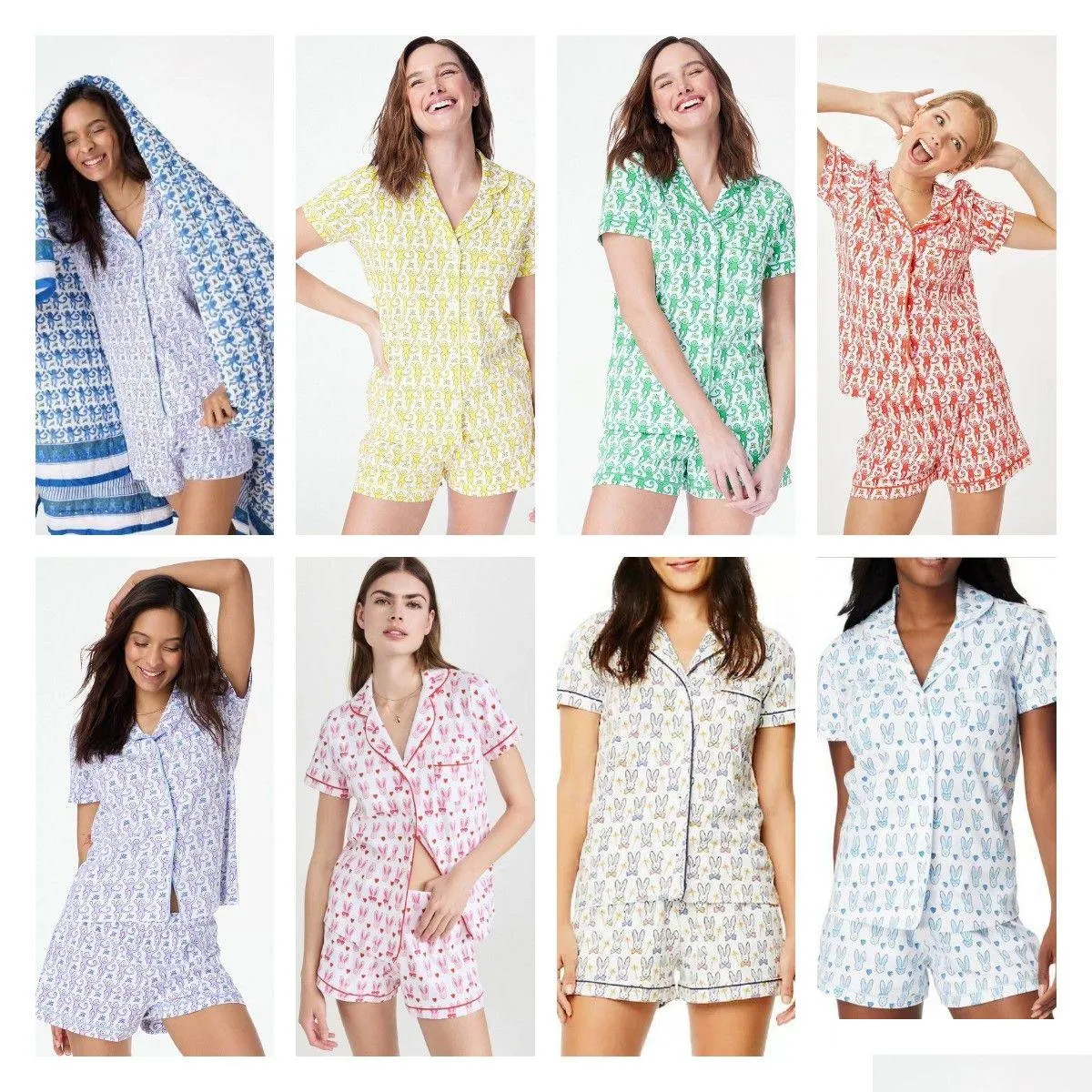 Dames slaap lounge dames schattig roller konijn pyjama's y2k aap geprefabriceerd printing 2-delige pyjama set shirt met korte mouwen pj s dhhjg
