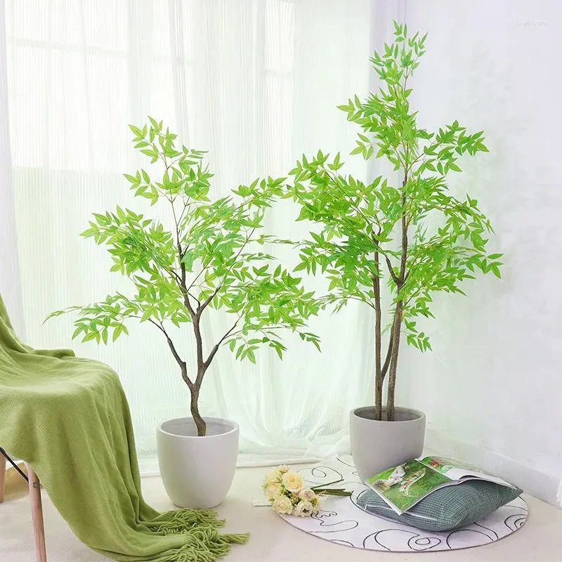 Fiori decorativi 80/110/130/150 cm Tree Nandina artificiale con pentola grandi piante verdi finte in plastica Bonsai Home Office Room