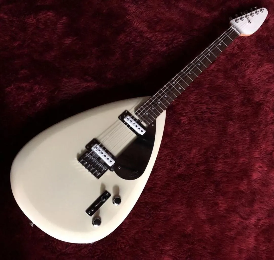 White Teardrop Hollow Body Guitar Mark III BJA White Brian Jones 2 Single Coil Pickups Sign Electric Guitars Chrome Hardware9392524