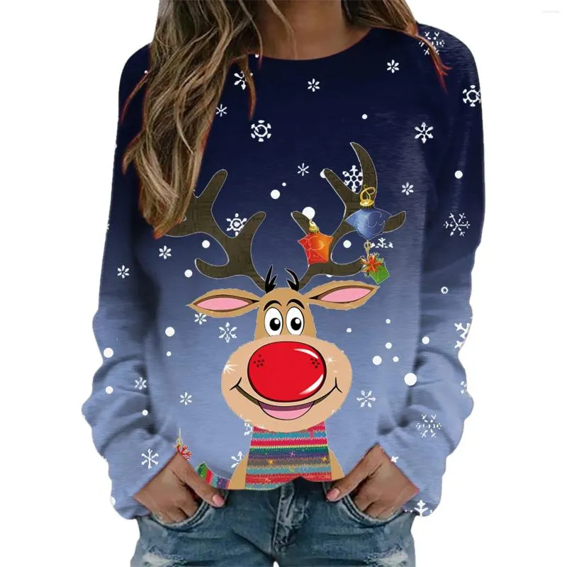 Roupas de ginástica Mulheres de Natal Moletom de manga longa Pullover redondo de pescoço de veado vintage