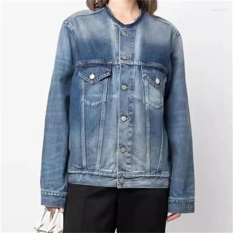 Vestes de vestes en denim 2024 Été en rétro lavage multi-poche décoratif pur coton pur collé à manches longues à manches minces à manches minces à manches longues