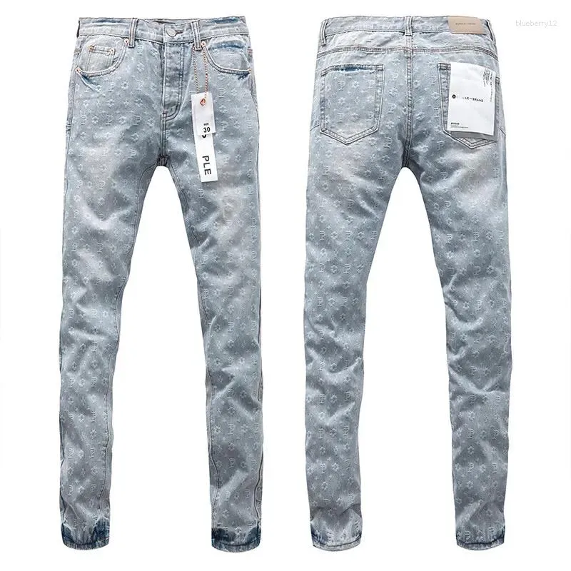 Herr jeans lila varumärke high street mens mode monogram tryck byxor stilfull denim