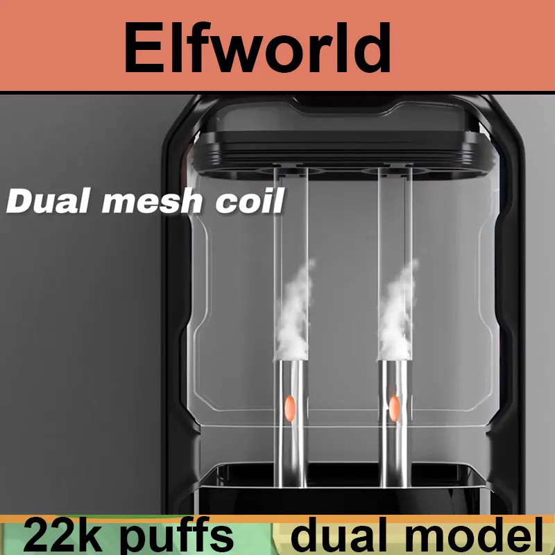 Elfworld AI Puffs 22000 Dispostable E Cigarettes Pod Dispositif 22000 Puff Batterie puissante 26 ml Cartouche Préfilée Mesh Coil LED Screen Vape Pen Kit Double Modèle