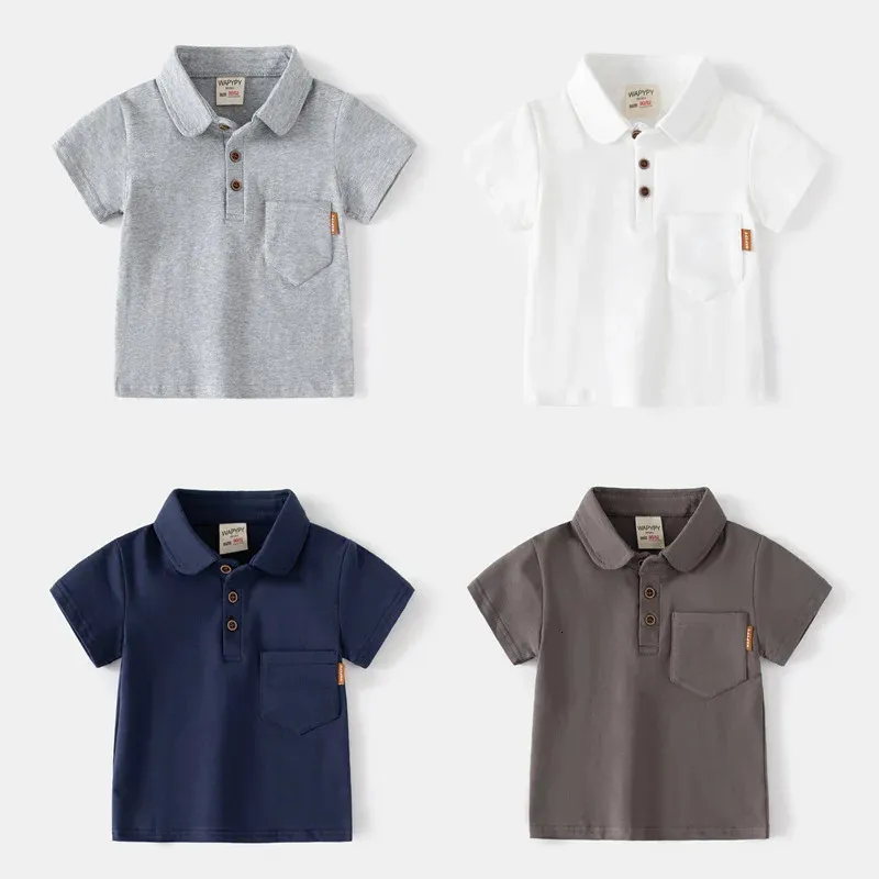 Summer Baby Boys T Shirt Kort ärm Polo-skjortor för pojke barn solid färg tee baby topp pojke kläder korea stil kläder 1-7t 240418