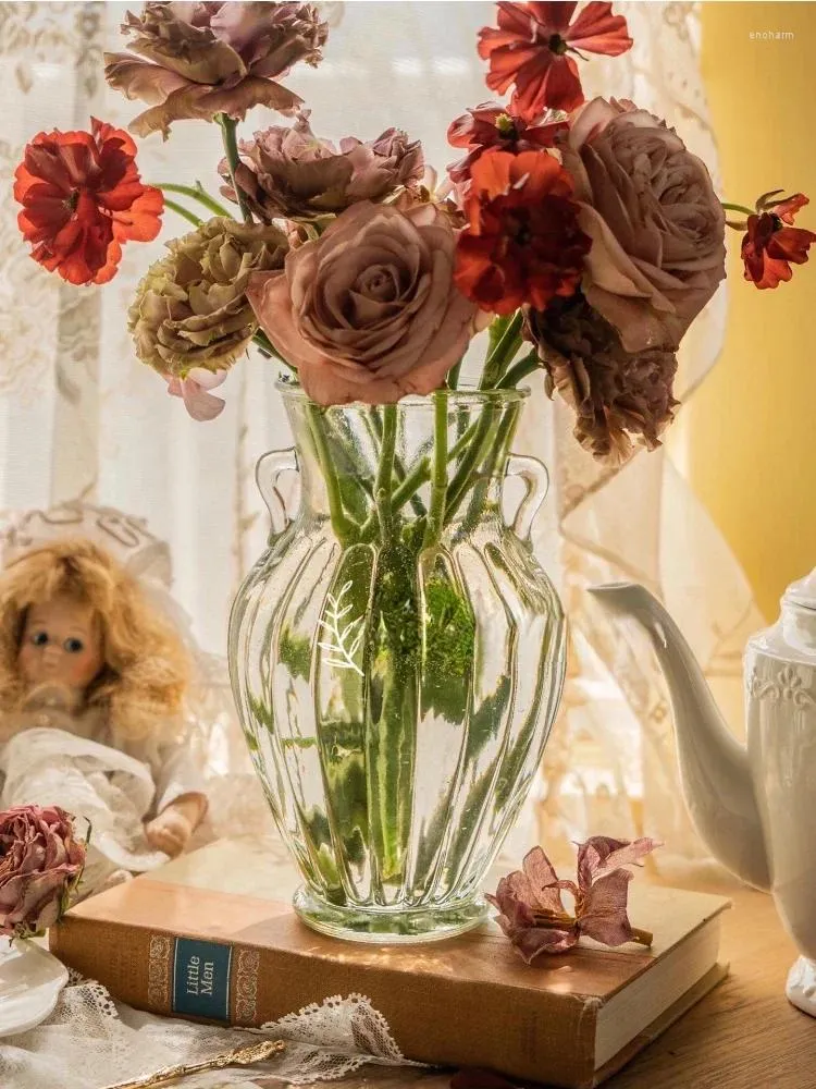 Vases Vintage français binaurale en forme de verre en verre transparent vase girly sens ins intérieur décoration décoration hydroponic nordic