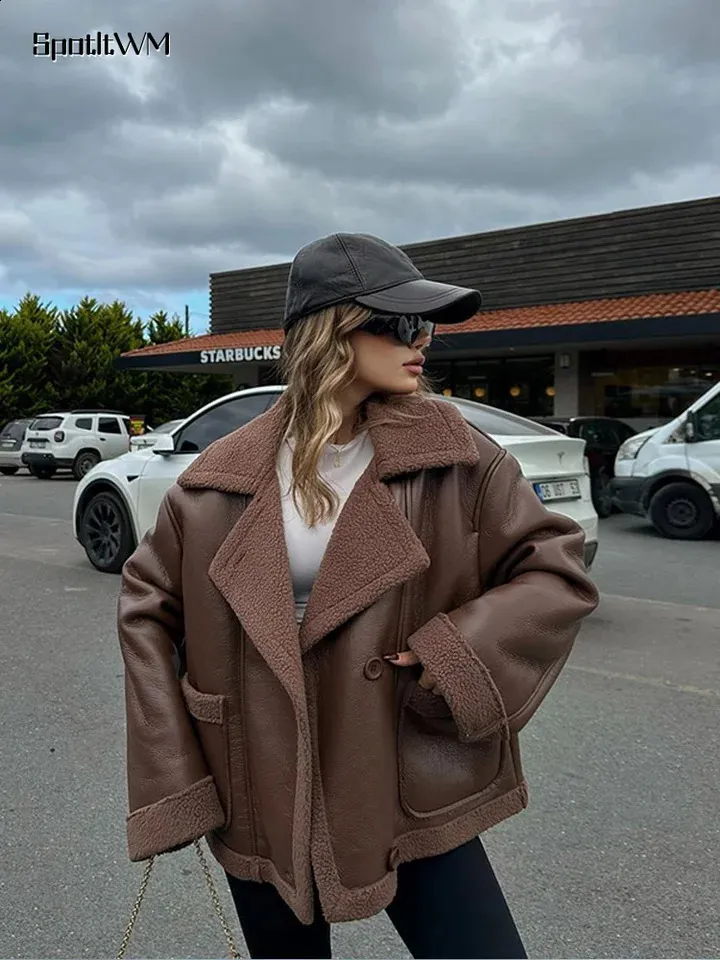 Giacca Da Donna In Pile Sherpa Spigato Calda Morbida Con Tasche Khaki Casual Invernale Da 36,61 € | DHgate