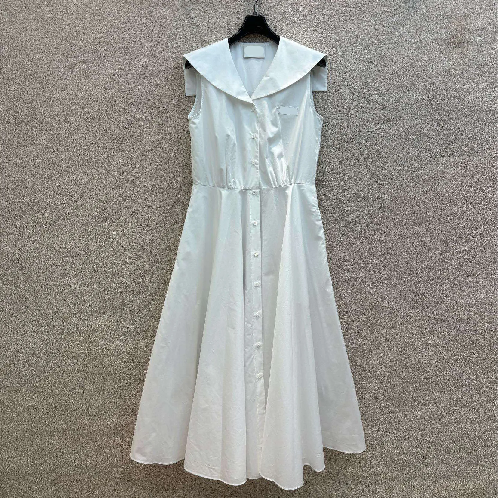 European fashion brand cotton black white sailor collar sleeveless midi dress