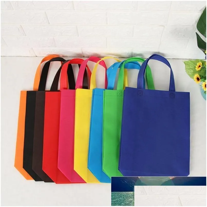 Packing Bags Wholesale Gift Wrap 10Pcs Mti-Use Tote Kids Birthday Party Favor Non-Woven Treat Solid Color With Handle Shop Bag Ba1 Fac Dhhik