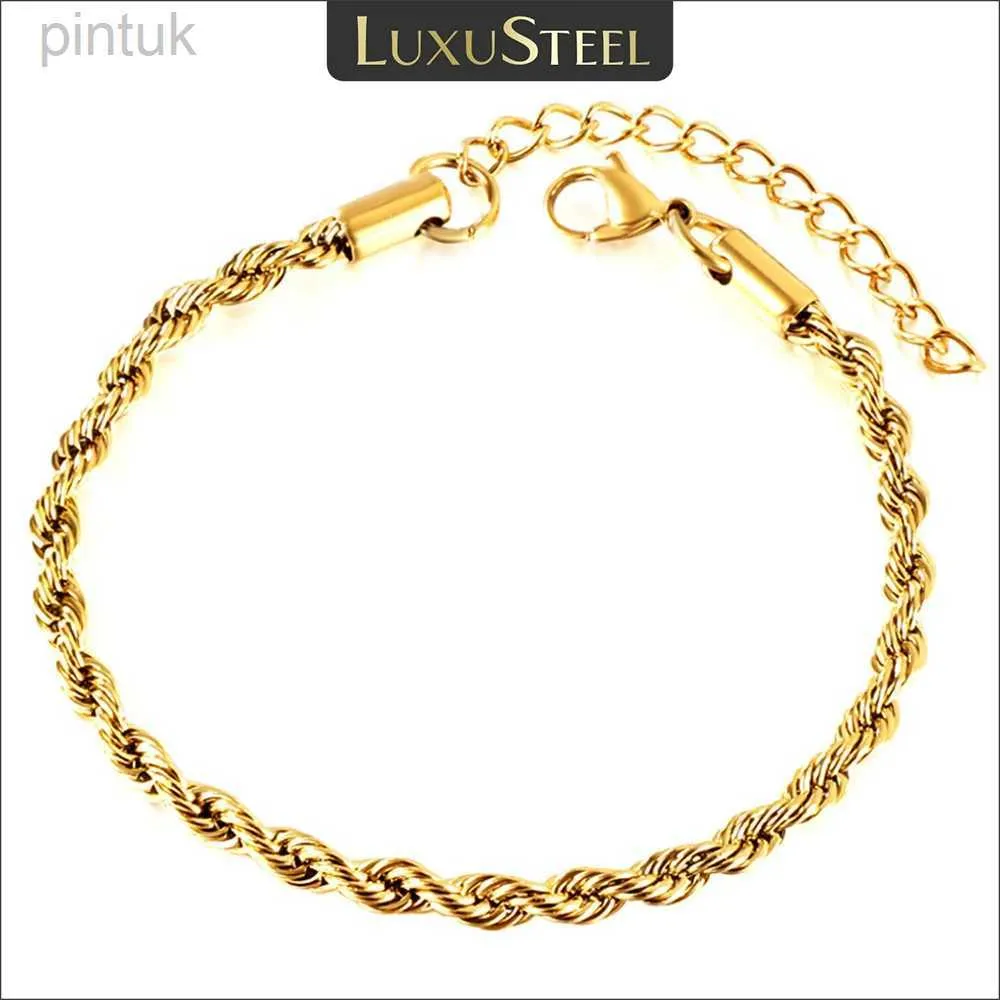 Chain Luxusteel 2/3/4/5 mm Twisted Rope Link Chain armband voor vrouwelijke mannen roestvrijstalen pols kerstcadeaus lengte verstelbare D240419