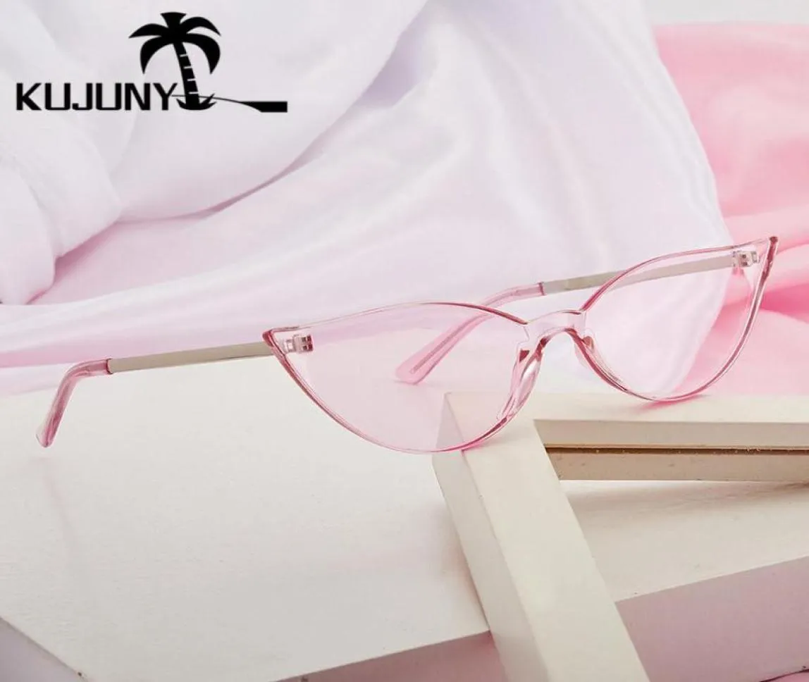 Zonnebrillen Kujuny Rimless Cat Eye Women Brand Designer Sun Glasses Dames Frameless Cateye brillen metalen tempel -bril 4963795