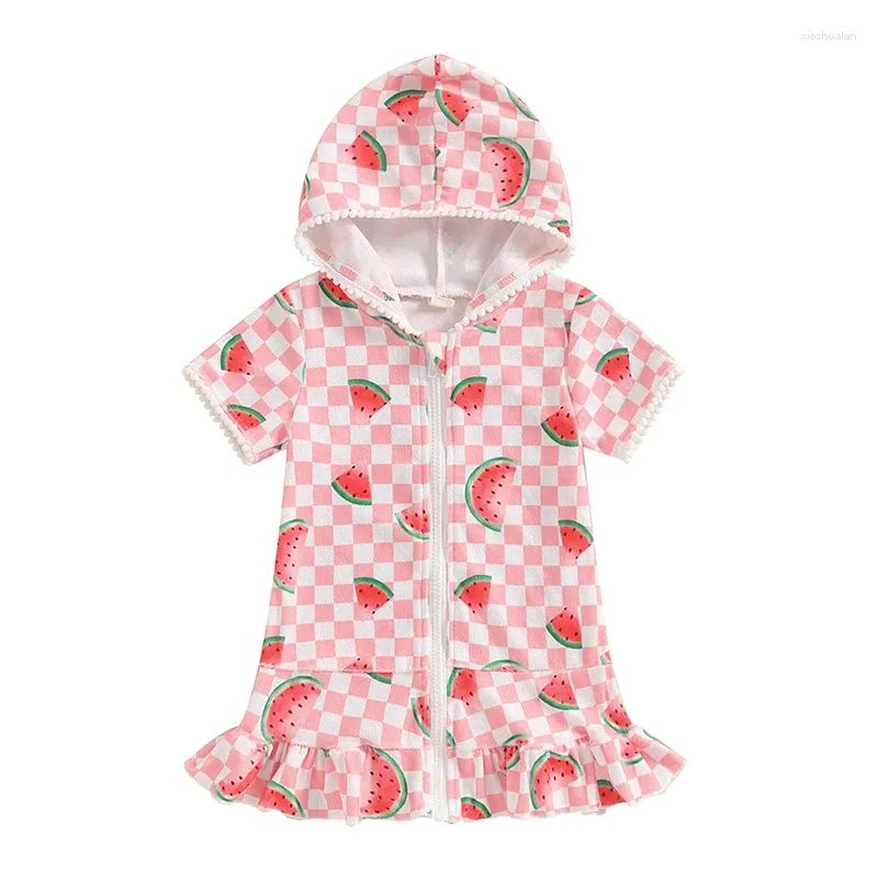 Abiti da ragazza Kids Baby Terry Cappuccetto Coperchio Ups Swim Beach Asciugamano Stampa Flamingo Zip Upsuit Copuva di camicia da bagno carino