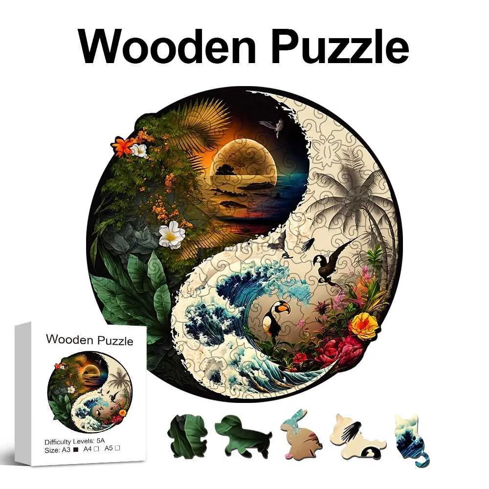 3D -puzzels rustig en ruwe zee houten puzzel uniek onregelmatig diervormig houten speelgoed creatieve handgemaakte decoraties vakantiegeschenken 240419