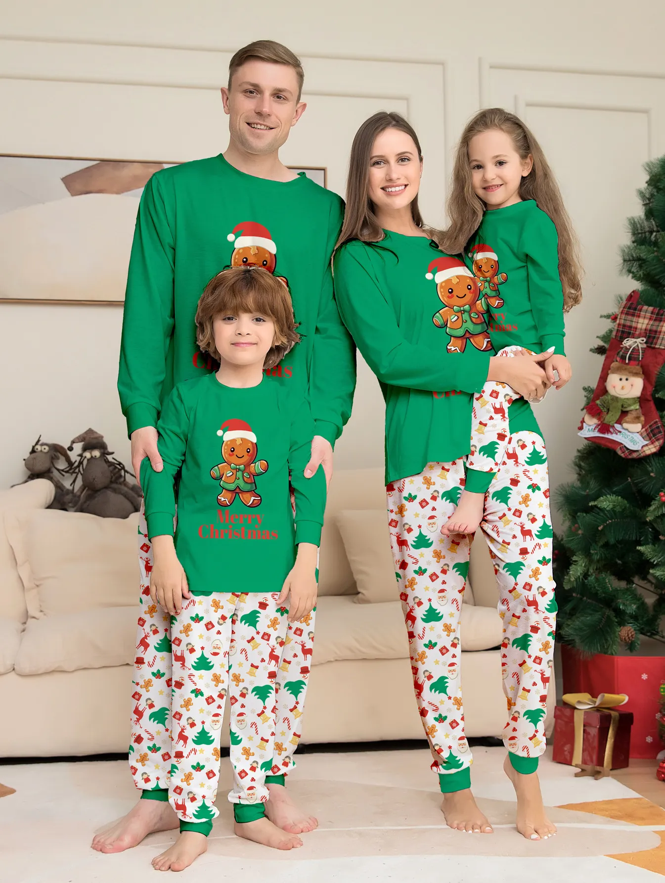 Family Matching Christmas Outfits for Mother, Daughter, Father, and Son
